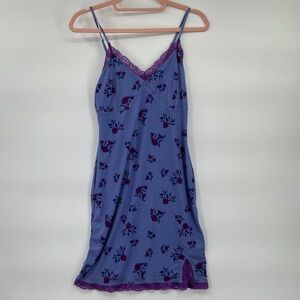 Purple Floral Chemise slip mesh dress Lace Trim